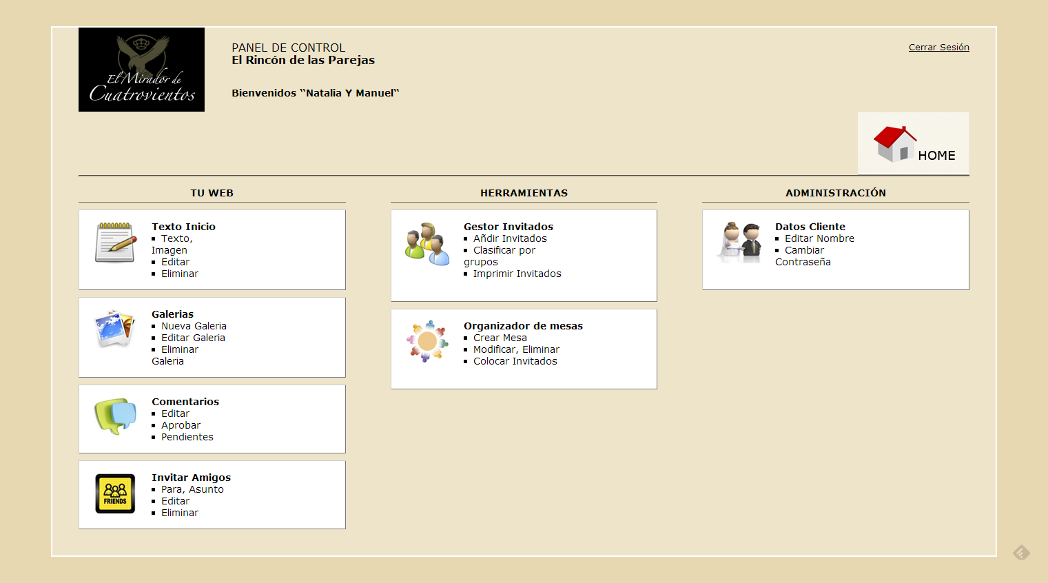 Panel de control del administrador